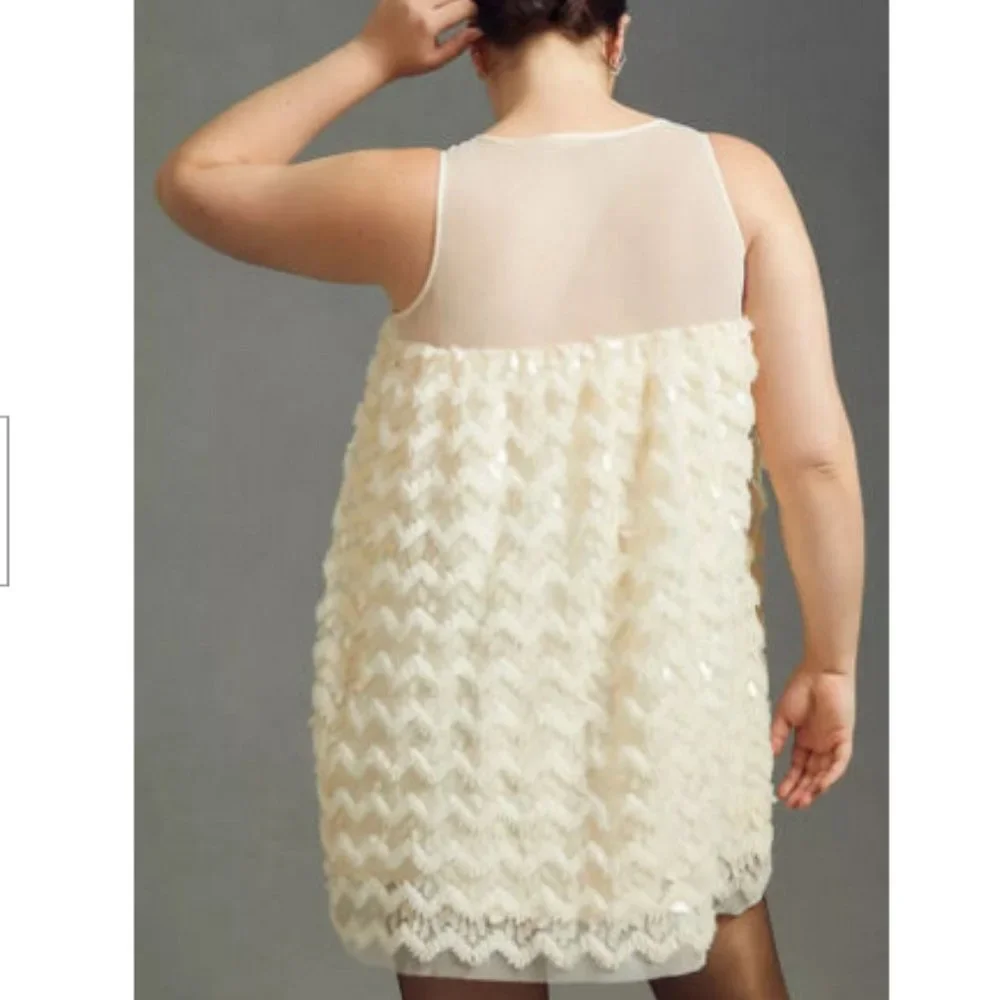 Anthropologie 3X NWT Textured Sequin Mini Dress Paillettes Cream New 230$ - Picture 5 of 9